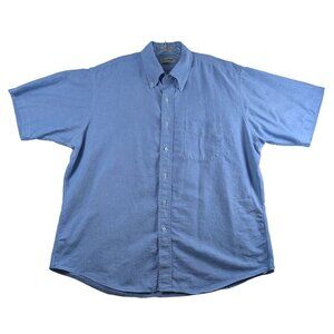 VTG LL Bean Mens Blue Short Sleeve Button-Up Shirt Size 17 1/2 USA Single Stitch